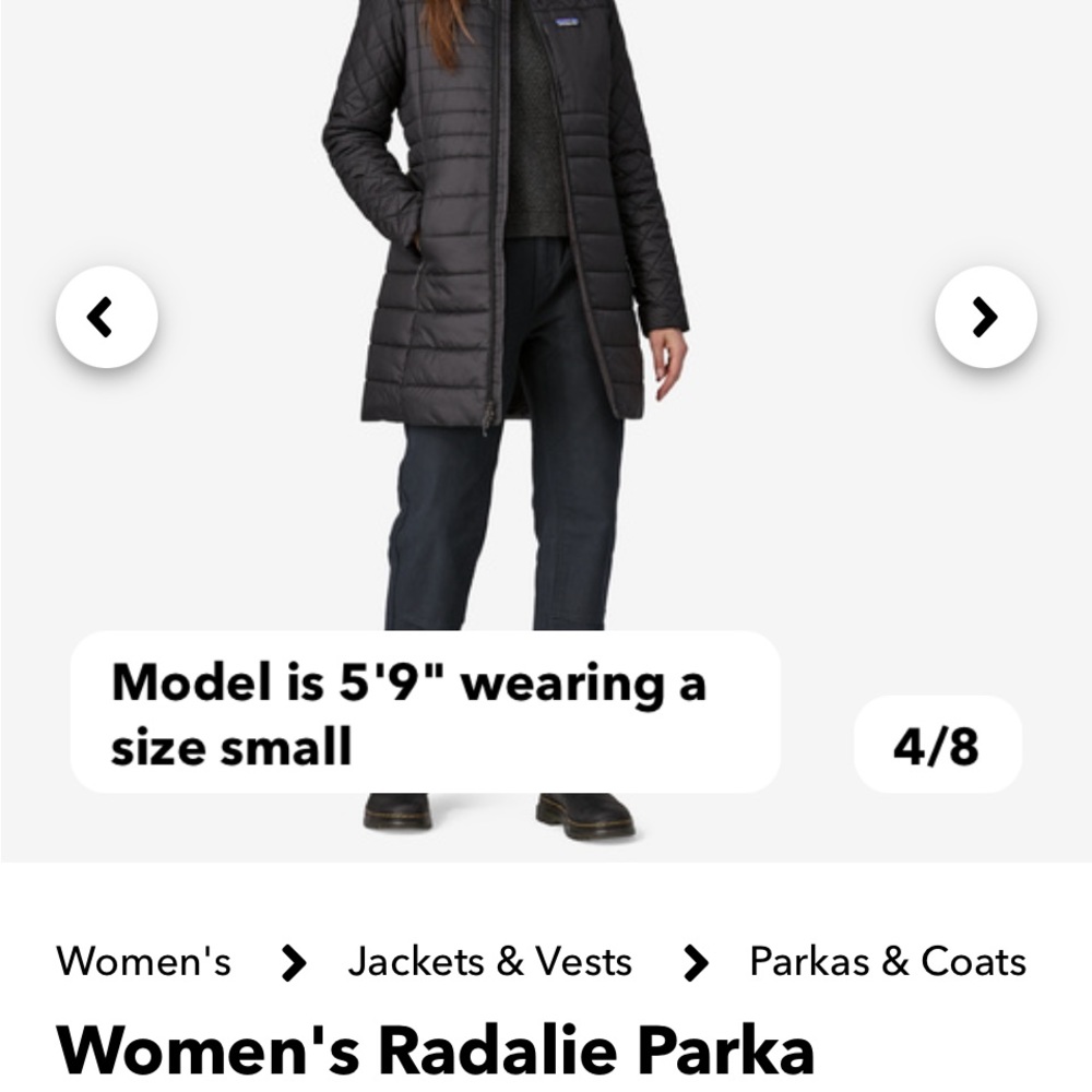 Patagonia Radalie Parka Size Small Black